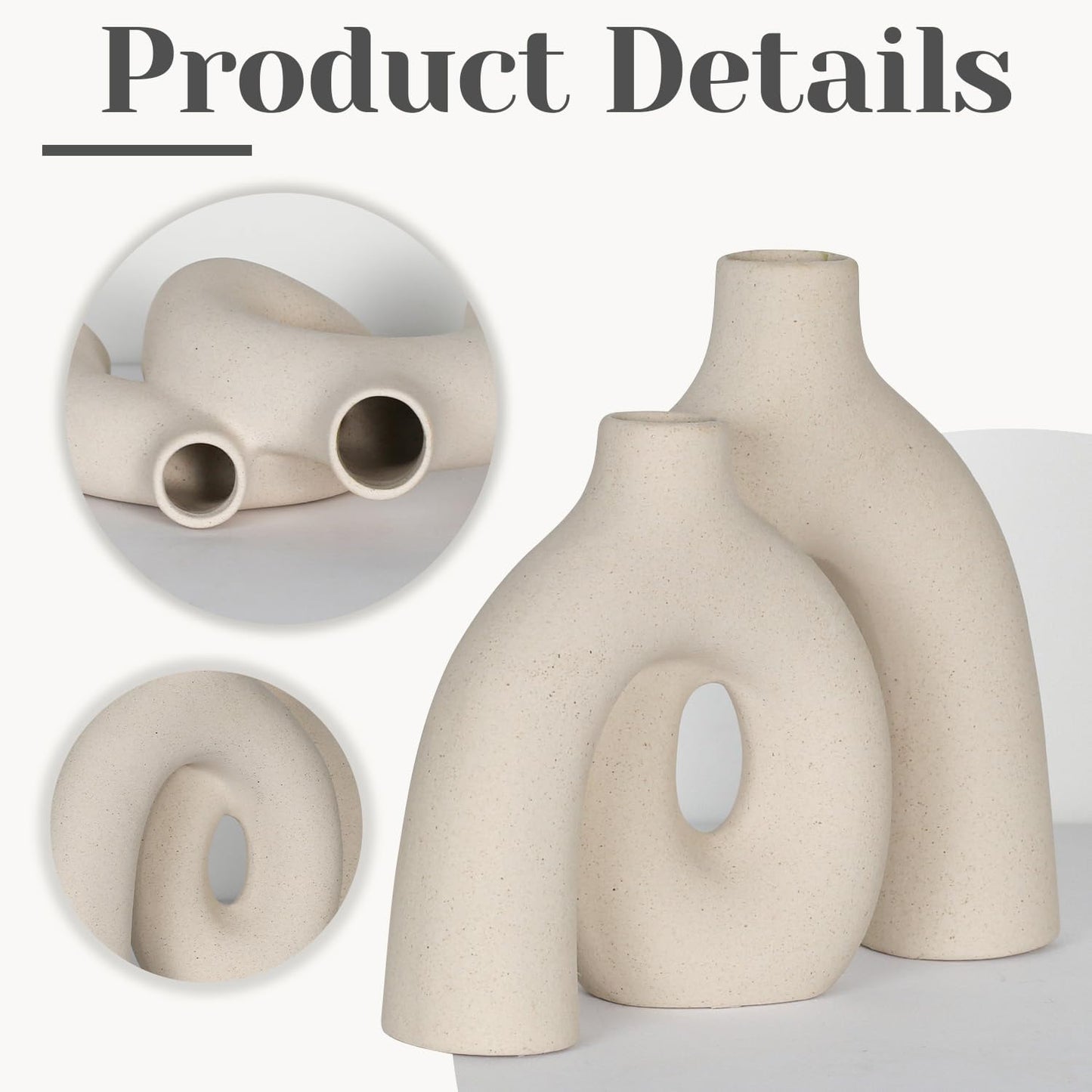 CEMABT Modern Nordic Boho Vase Set - Elegant Beige Matte Ceramic Home Decor for Living Room, Bookshelf, Mantel, Entryway Table & Console Décor | Shelf Decorations Gift