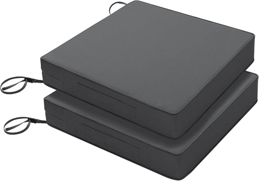 Favoyard Patio Chair Cushions 24 x 24 x 4 Inch Waterproof Outdoor Seat Cushions for Patio Furniture 3-Year Color Fastness Garden Sofa Couch Pads with Handle & Adjustable Straps Set of 2, Dark Grey