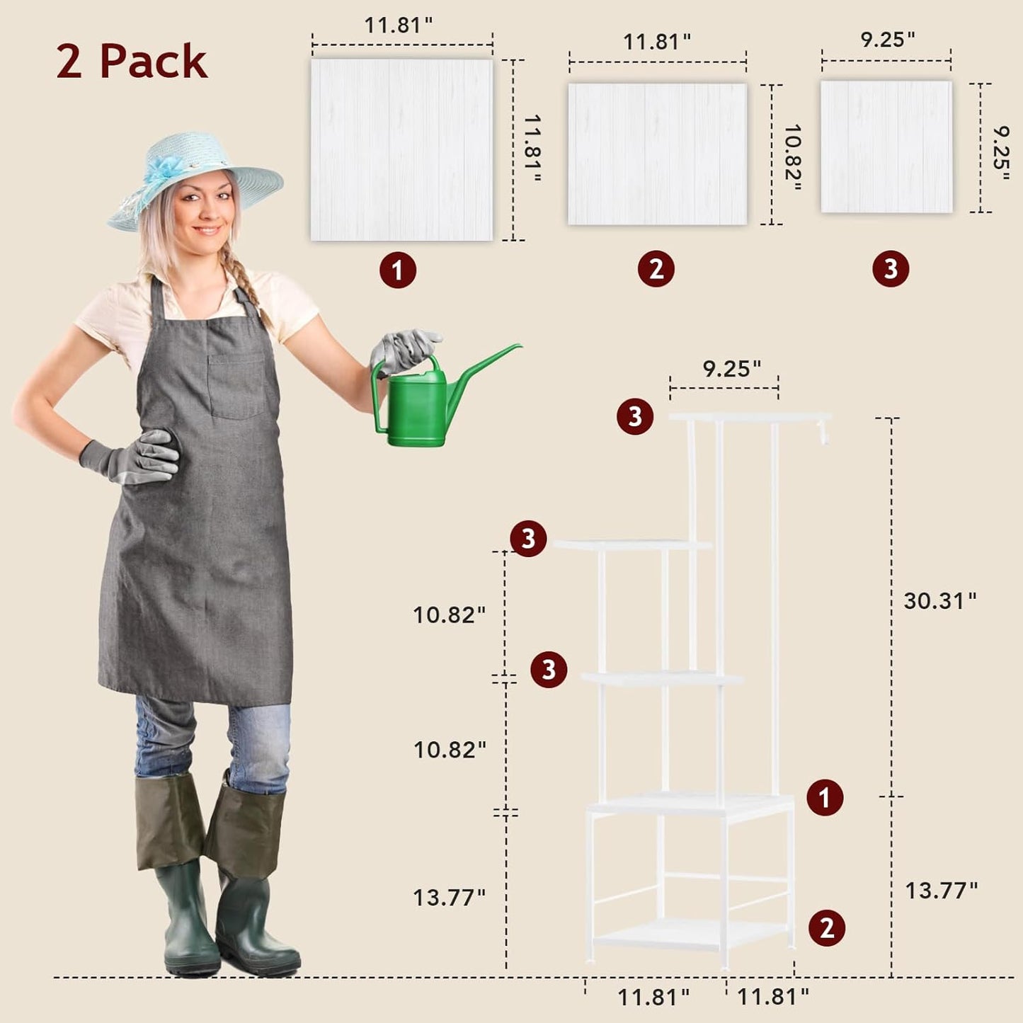 Plant Stand Indoor with Grow Light, 5-Tiered Tall Plant Stand Indoor, Metal Plant Shelf with Hanging Basket Hook and Adjustable Light, Ideal for Living Room, Garden, (2 Patio white)