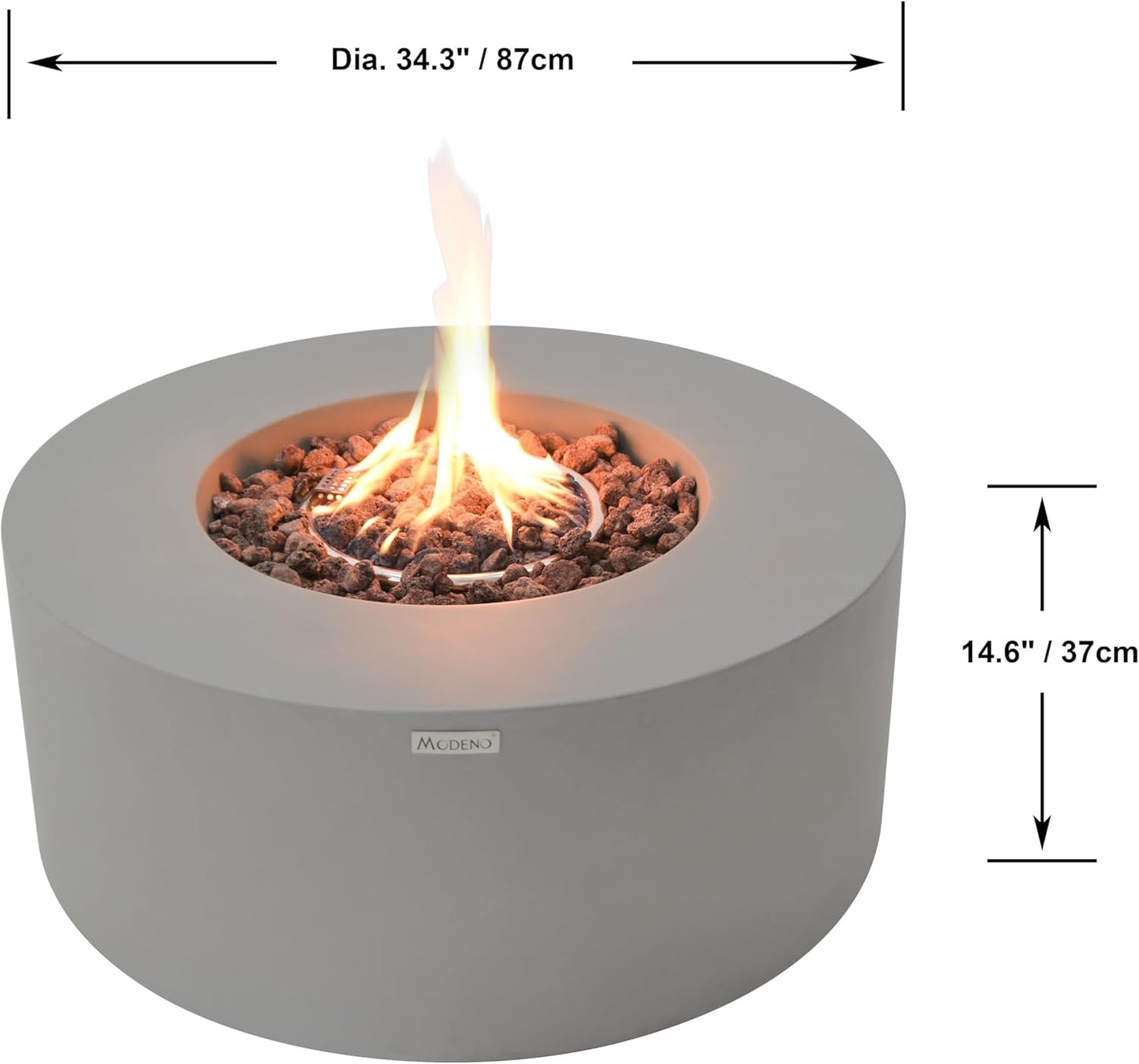 AMS Fireplace | Modeno Tramore Package | Light Gray Natural Gas Fire Pit Table for Outside Patio Bundle with Wind Guard, and SS Burner Lid | Free Ice Bucket & Rubber Mat