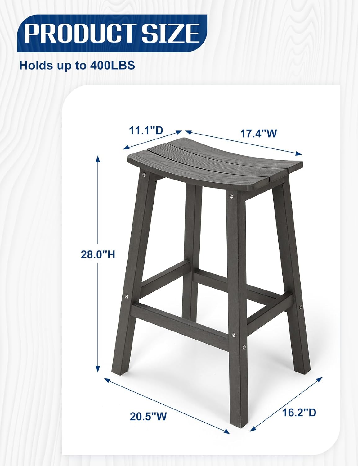 Weatherproof Bar Stools Set of 4, 28" Height Outdoor Bar Stools Holds up to 400 lbs, Saddle Seat, Bar Height Stools for Patio, Garden, and Kitchen Island, Gray