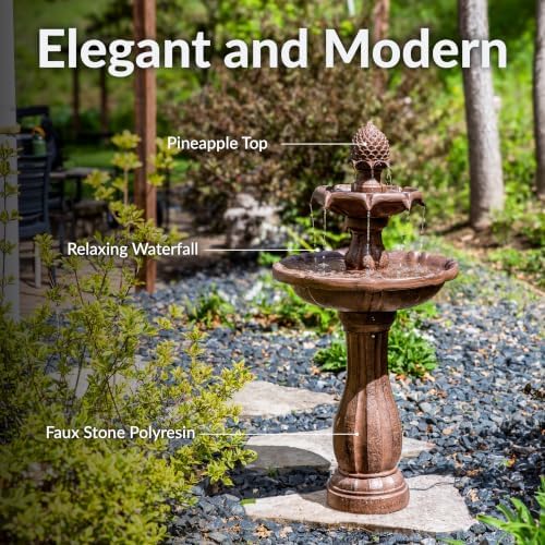 Sunnydaze 46" 2-Tier Solar Water Fountain, Pineapple Top, Rust Finish