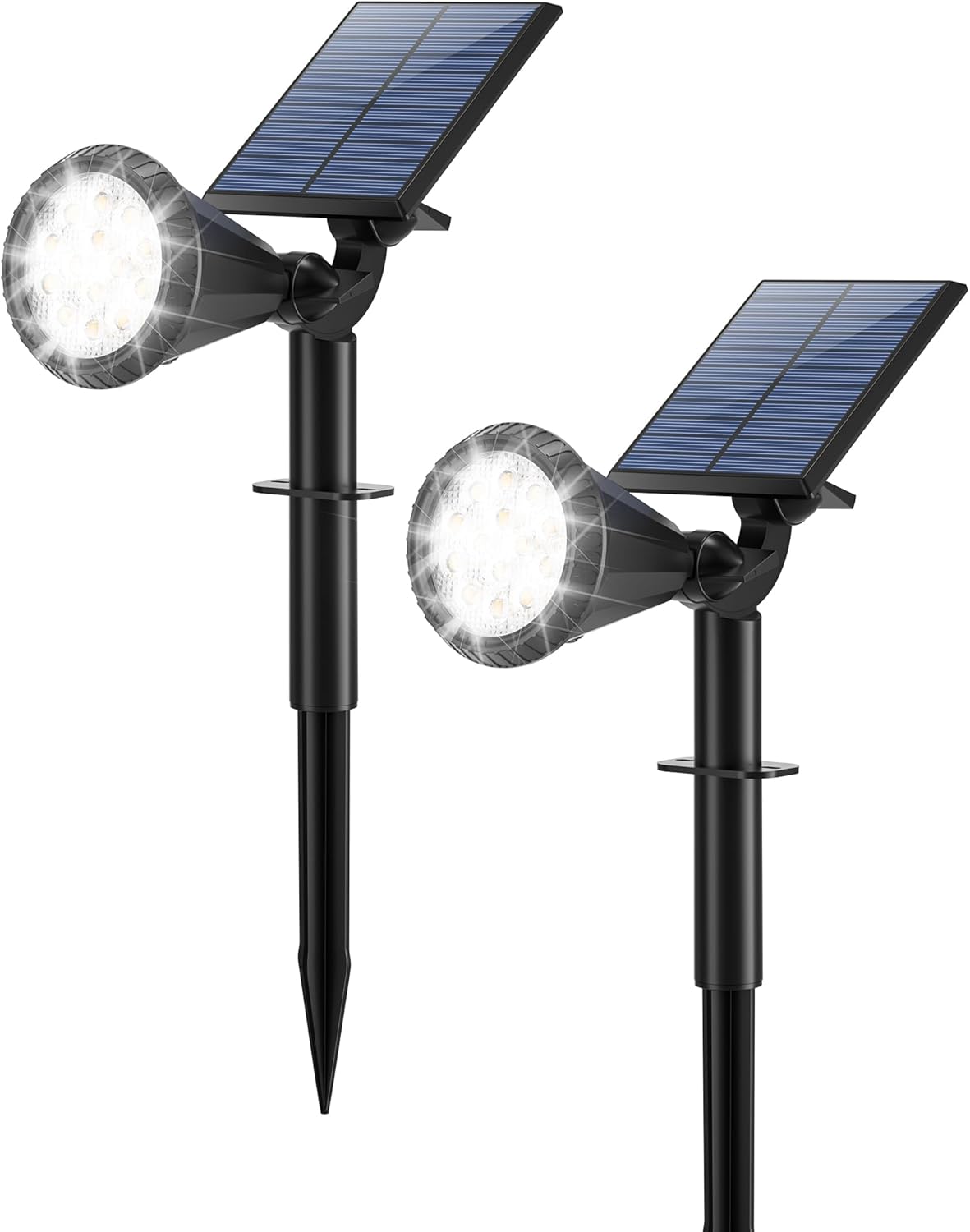 Solar Spot Lights Outdoor Waterproof 180° Adjustable Solar Powered Landscape Lights for Yard 4 Lighting Modes Solar Spotlights for Pathway Garden Outside Wall Pool Porch (2 Pack, Cool White)
