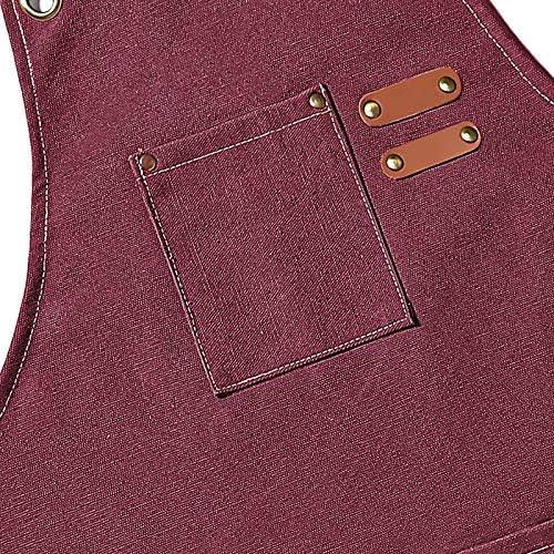 AFUN Chef Aprons for Men Women with Oversized Pockets, 16-Ounce Cotton Canvas Cross Back Heavy Duty Work Apron (Dark Red)