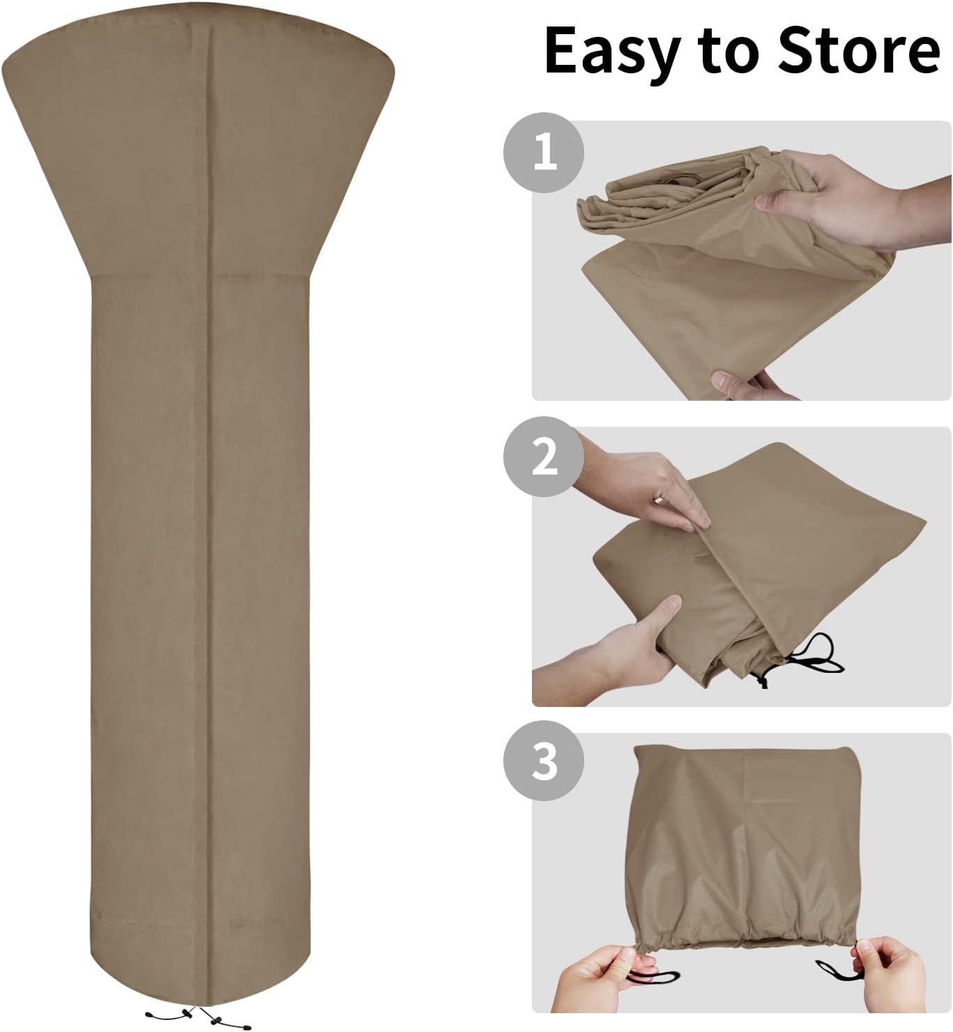 Easy-Going Patio Heater Cover with Zipper and Storage Bag, Waterproof Outdoor Heater Cover Dustproof, UV-Resisant, Wind-Resistant (89" H x 33" D x 19" B, Camel)