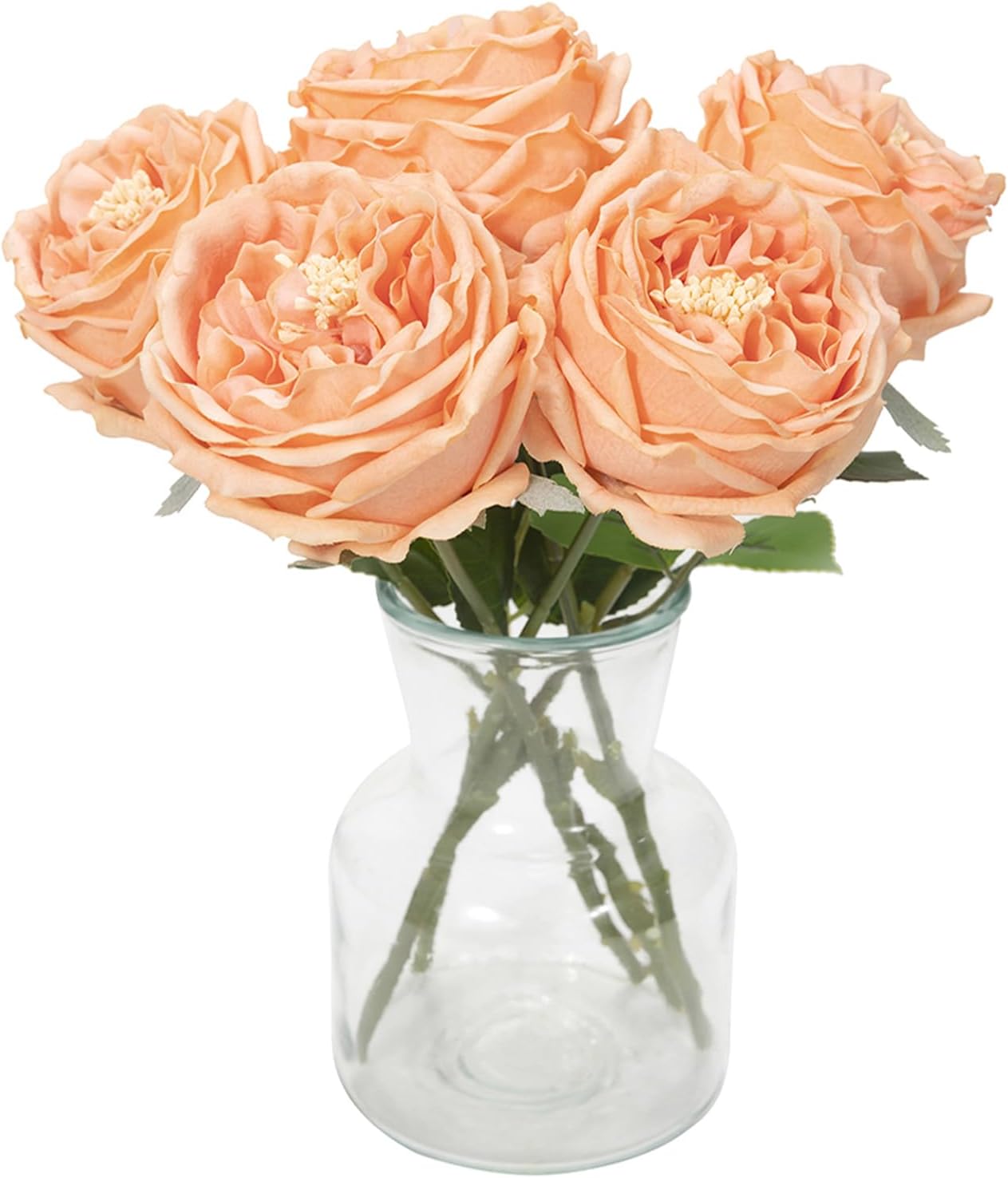 DuHouse 5Pcs Silk Roses Fake White Roses with Stems Real Touch Rose Artificial Flowers for Arrangement Wedding Party Home Decoration(Peach Fuzz)