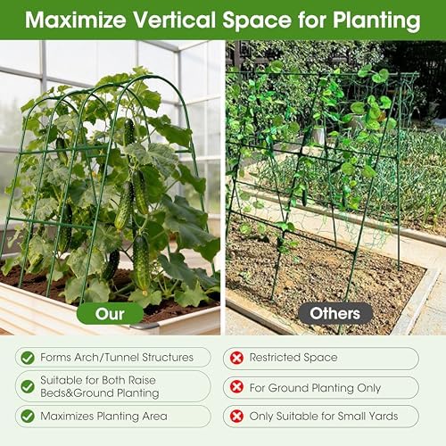 Cucumber Trellis for Raised Bed,U-Shape Garden Trellis for Climbing Plants Outdoor, Metal Arch Vegetables Trellis, Plant Support for Vine (Green, 47.2x47.2 X21.6)