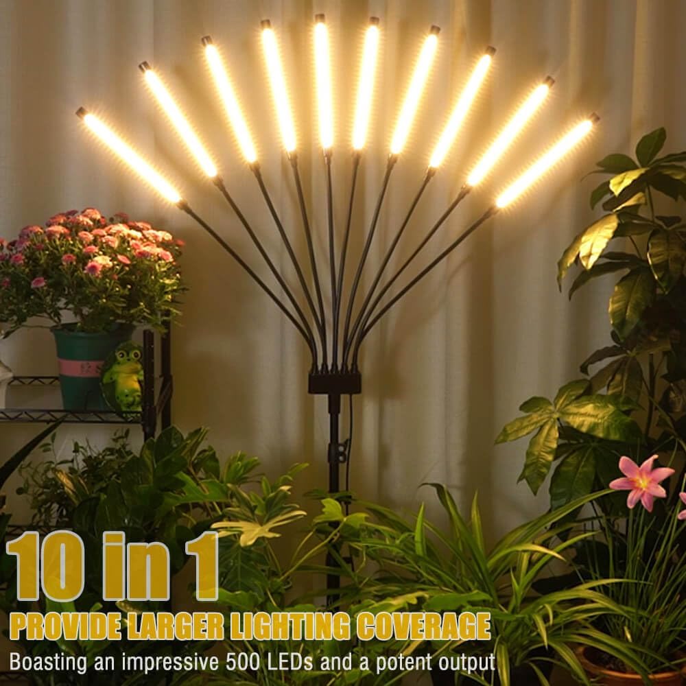 Grow Lights for Indoor Plants 10 Heads 500 LEDs, Full Spectrum Grow Light for Indoor Growing with Tripod Stand, Auto On/Off Timing 4/8/12H, Plant Grow Lights Indoor (Full Spectrum)