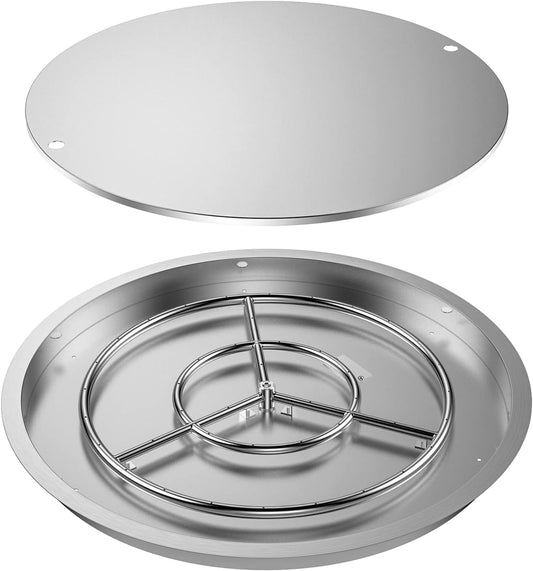 Skyflame 31" x 31" Round Stainless Steel DIY Drop-in Firepit System Assembly Set, Including Fire Pit Pan Fire Bowl with Burner Ring and Protective Cover