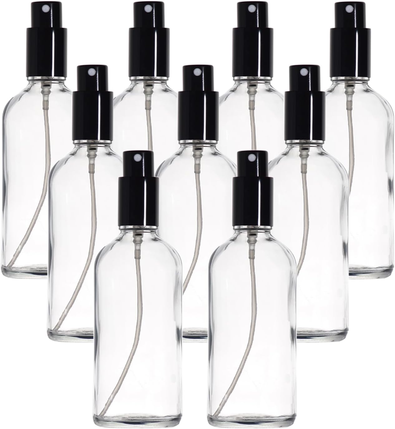 YIZHAO Clear Glass Spray Bottles 4oz, with Small Fine Mist Spray, Metal Cap, Refillable for Essential Oil,Travel,Cleaning,Perfume,Aromatherapy,Makeup – 9 Pcs