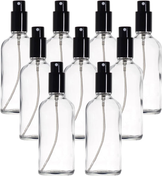 YIZHAO Clear Glass Spray Bottles 4oz, with Small Fine Mist Spray, Metal Cap, Refillable for Essential Oil,Travel,Cleaning,Perfume,Aromatherapy,Makeup – 9 Pcs