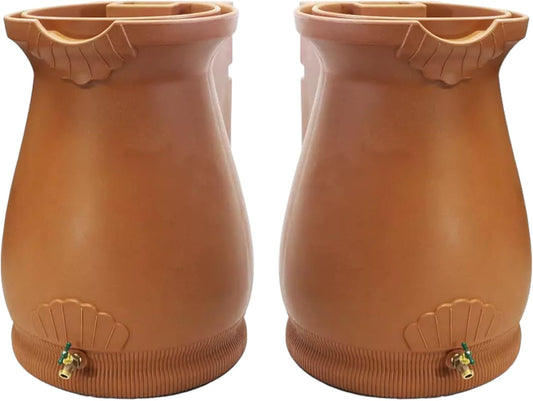 65-Gallon Urn Rain Wizard Decorative Barrel (Terracotta, 2 Pack)