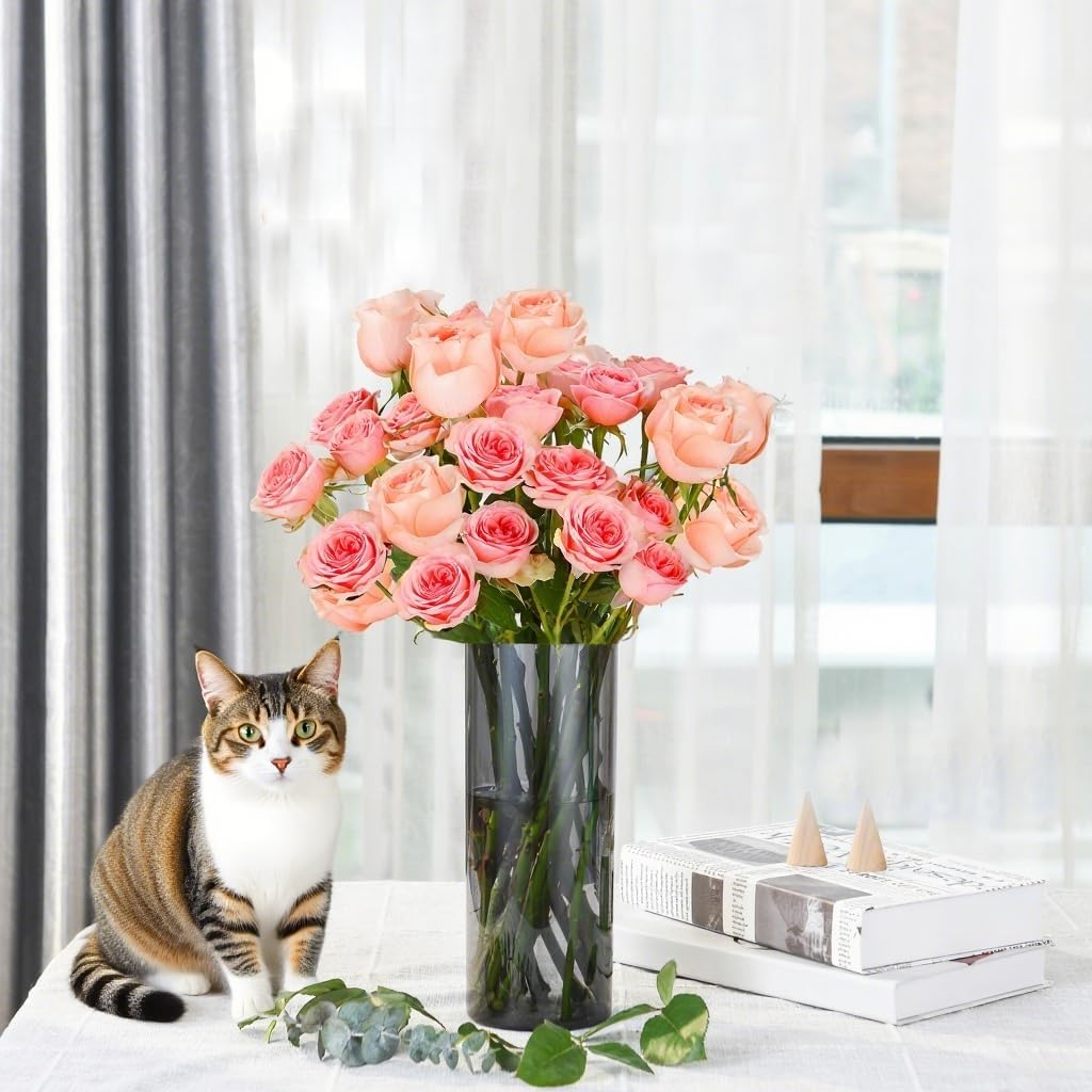 Flower Vase, Non-breakable Vases, 4" W x 12" H, Acrylic Grey Vase, Aesthetic Room Decor Cylindrical Modern Flower Vases for Table Centerpiece, Home Decor, Women Floral Arrangement Gift