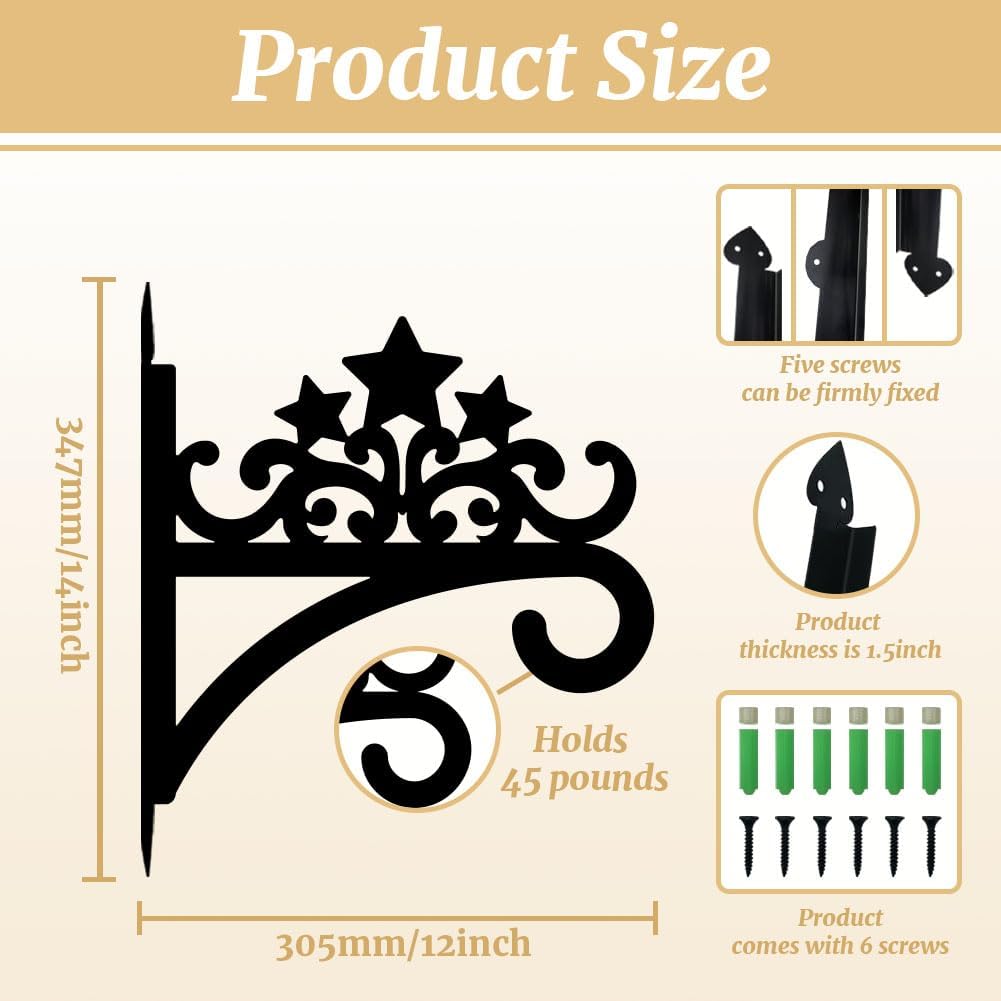 peacoblue Iron Plant Hanger Hook for Outdoor Indoor Hanging Plant Flower Fern Pot Lantern Bird Feeder,12"x14" Weather Resistant Metal Wall Holder for Porch Garden Farmhouse(Five-Pointed Star)