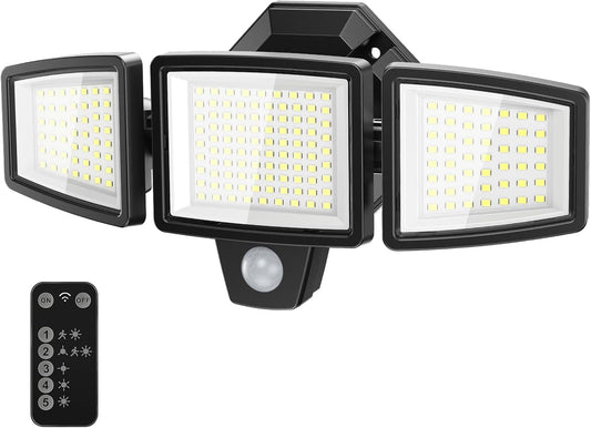 65W LED Flood Lights Outdoor, 6500LM, Waterproof, 6500K Motion Sensor Flood Lights Outdoor with Adjustable 3 Head Detected Floodlight for Outside Entryway Garage, Yard, Porch