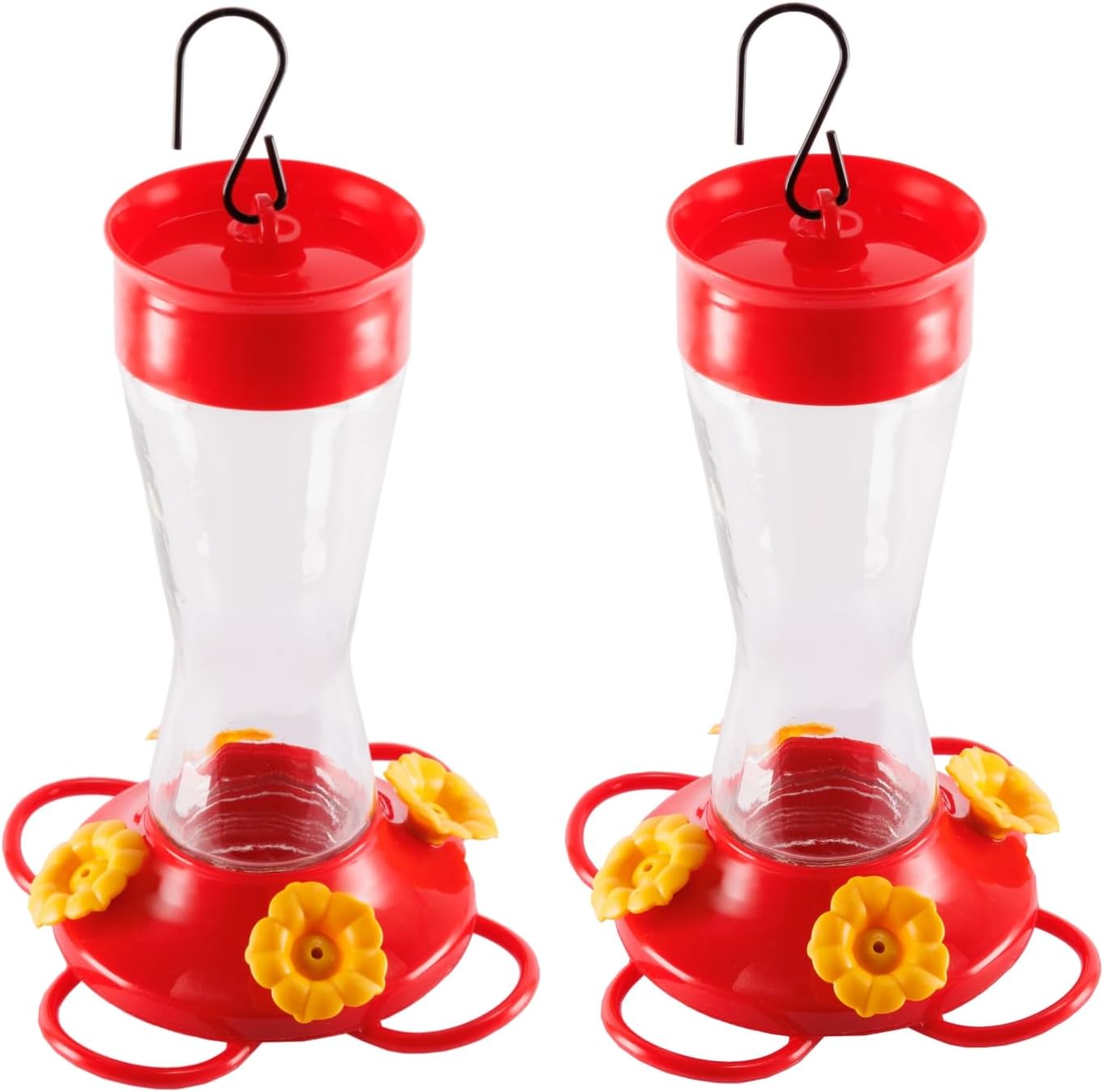 Nature's Rhythm Bird Feeder 4 bee Guard Plastic Yellow Flowers Feeding Port 8oz Glass Pinch Waist Hummingbird Feeder (2Pcs)