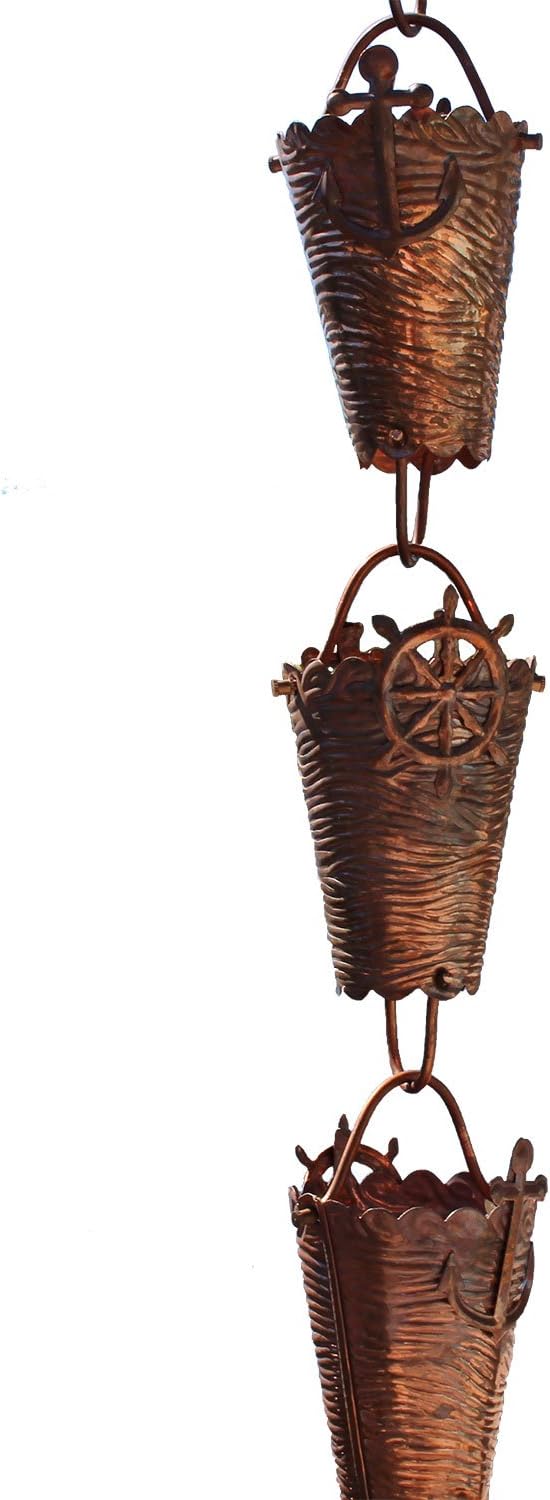 Nautical Cups Copper Rain Chain with Installation Kit - 12 Foot