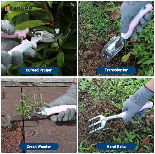 Pink Garden Tools Set 12-Piece, Gardening Gifts for Women