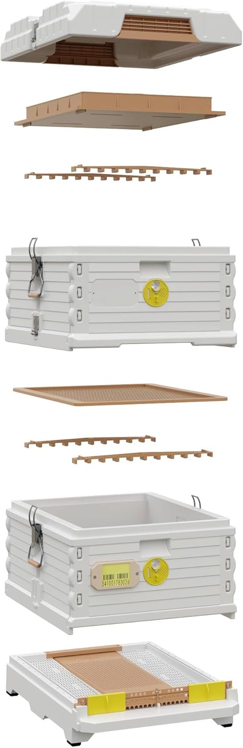 Ergo Insulated 10 Frame Bee Hive Set [NO Frames Included] (Double Deep, White Body Yellow Entrance)