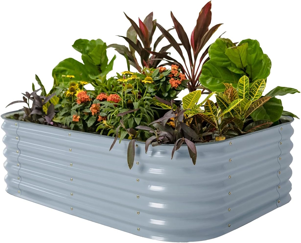 Vego garden Aluzinc Raised Garden Bed Kits, 17" Tall 6 in 1 Modular Metal Raised Planter Bed for Vegetables Flowers Patio Ground Planter Box, Sky Blue