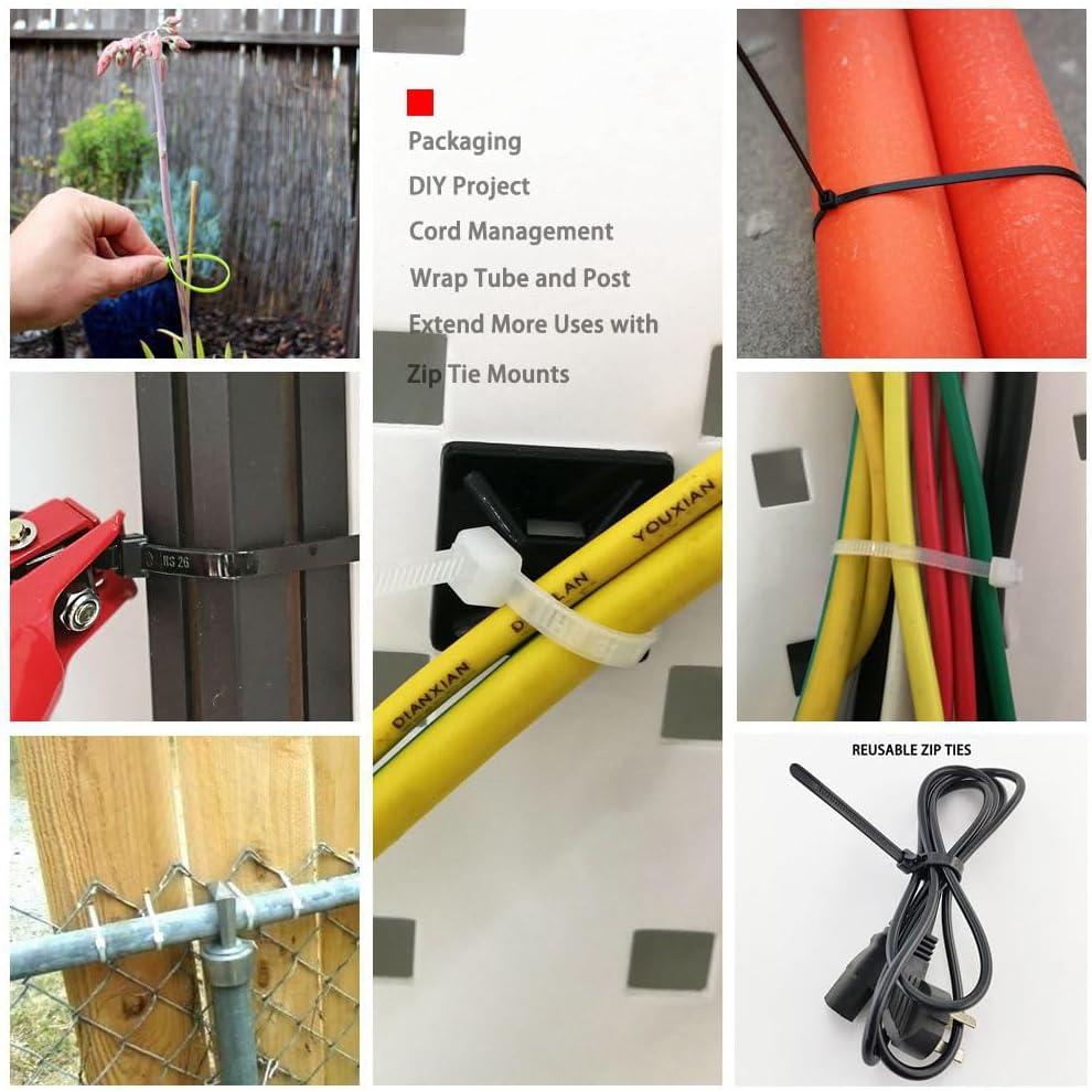 HS Durable Plastic Zip Ties 8 Inch (Bulk-1000 Pack) UV Rated Black Cable Ties 40 Lbs Self-Locking Wire Ties Width 1/8 Inch,Outdoor Purpose