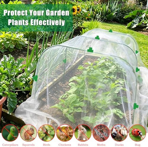 10 X 33 FT Garden Mesh Netting Kit Pest Barrier for Raised Beds with Hoops