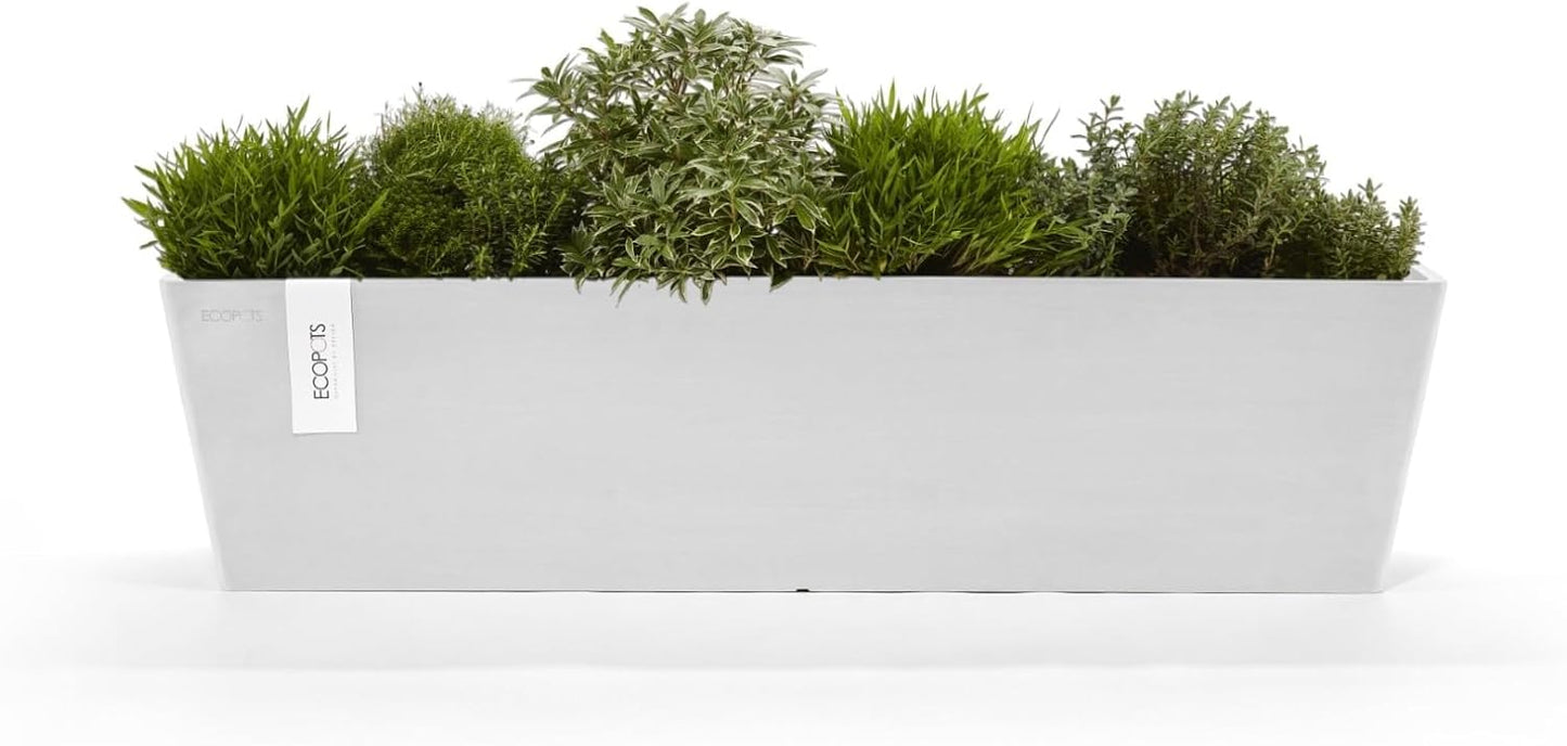 Ecopots Bruges Durable Modern Rectangular Indoor/Outdoor Recycled-Based Composite Flower Pot Planter, Pure White, 31.5"