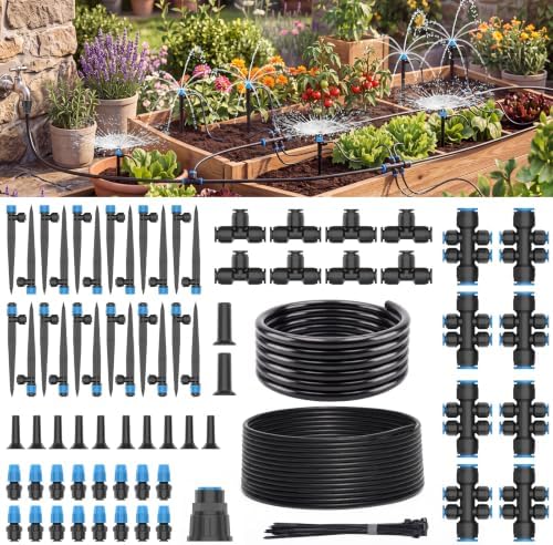 CICKATA 230FT Drip Irrigation System Kit, 20-45 PSI Water Flow Rate 40GPH