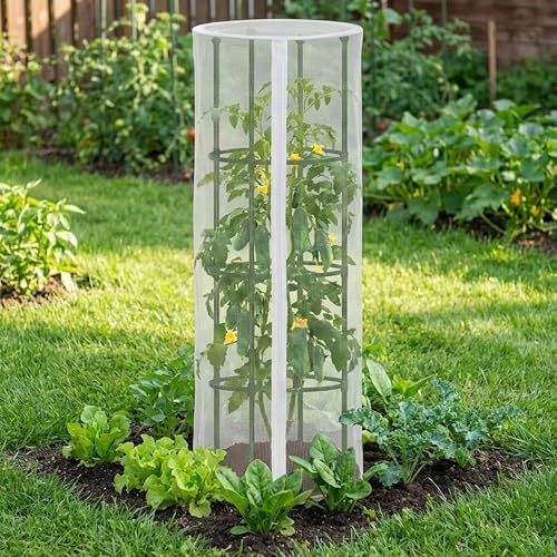 4 Pcs Garden Bird Netting Cover for Round Tomato Cage, 59" x 18" Tomato Trellis Insect Barrier Protection Mesh, Plant Cage Garden Net Cover with Zipper for Vertical Climbing Plants Vegetables Fruits