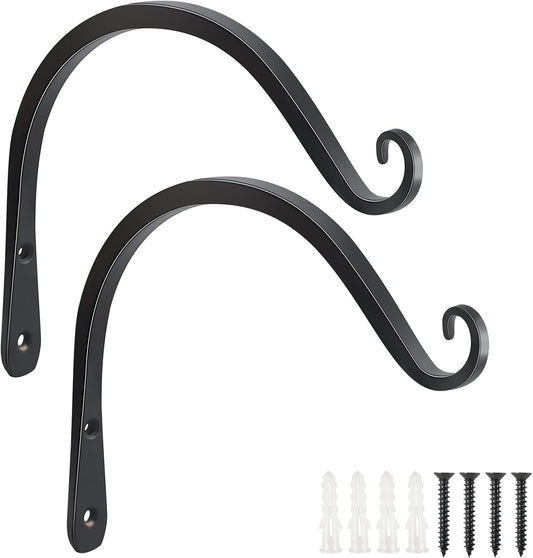 FEED GARDEN 2 Pack 8 Inch Hanging Plant Bracket Wall Hooks Decorative Plant Hangers for Outdoor Hanging Bird Feeders, Wind Chimes, Plant Baskets, Black