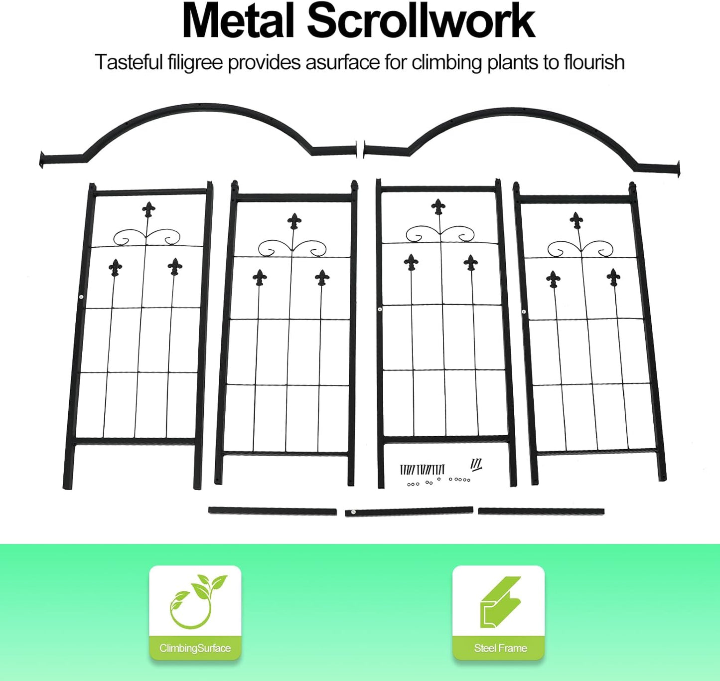 Heavy Duty Metal Garden Arch 7.6ft High Garden Arbor for for Climbing Plants Roses Vines, Outdoor Garden Lawn Backyard Patio, Garden Wedding Party Decoration