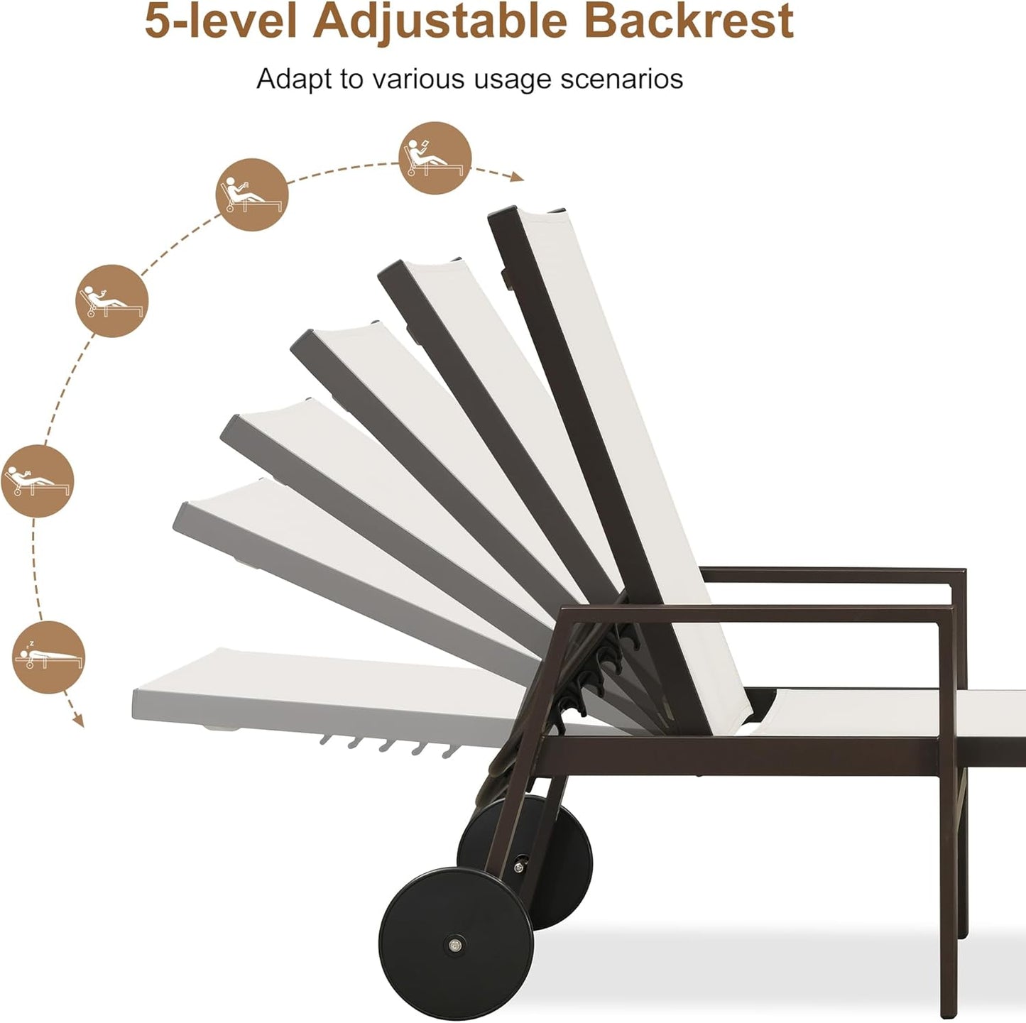 PURPLE LEAF Pool Lounge Chairs Set of 3 Aluminum Outdoor Lounge Chairs with Wheels and Armrests Adjustable Patio for Deck Outside Lawn Garden, Linen