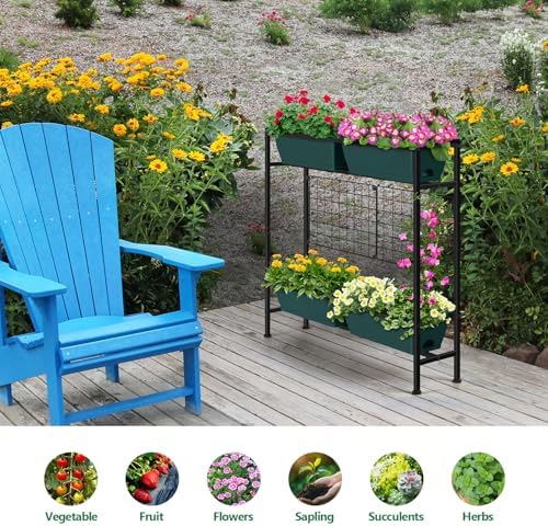 Vertical Raised Garden Beds 32.4" Tall Planter Raised Beds Boxes Patio Herb Garden Planter Outdoor with Metal Fences Legs for Small Climbing Plant Gardening Vegetables Patio Balcony Porch, Green