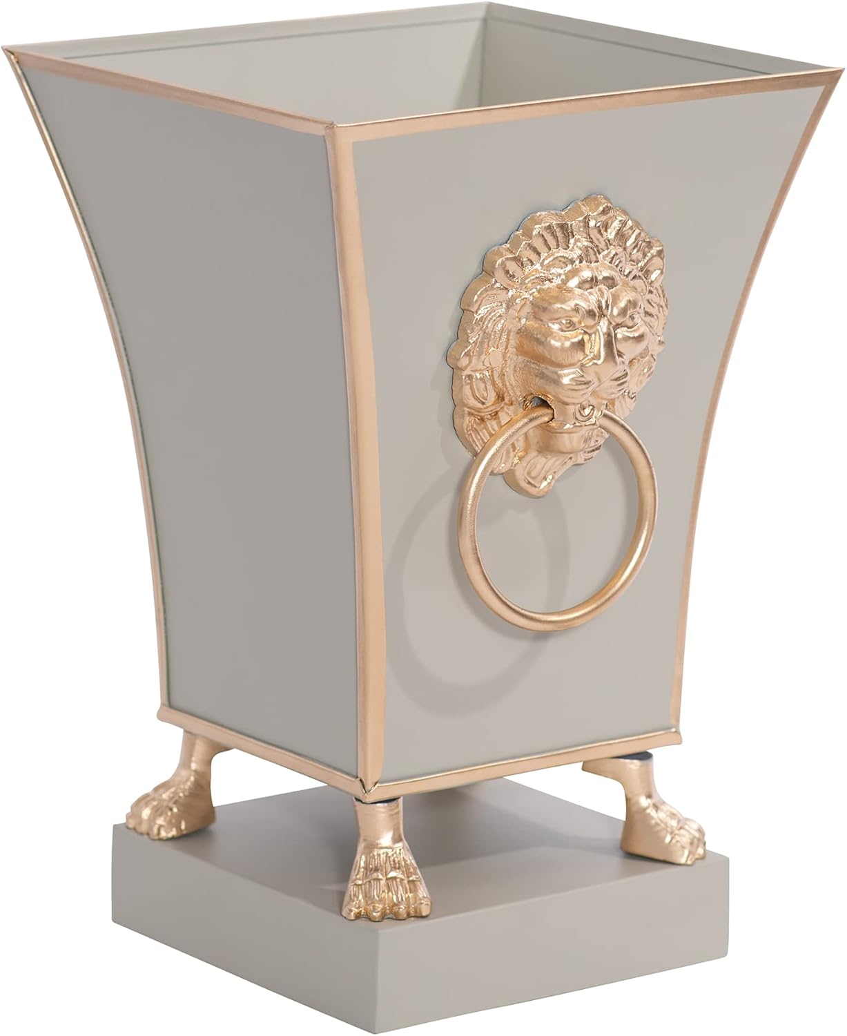 Jaye's Studio Regency Line, Paws & Claws, Decorative Square Cachepot & Planter, Gold Trim & Finish, Hand-Painted, Handcrafted Metal, Luxury Indoor Planter, Size 5x5x9 (Taupe)