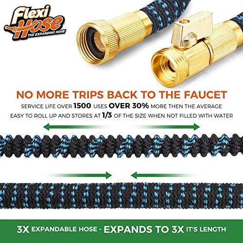 Flexi Hose Expandable Garden Hose with 8 Function Nozzle, 150FT, Black/Blue