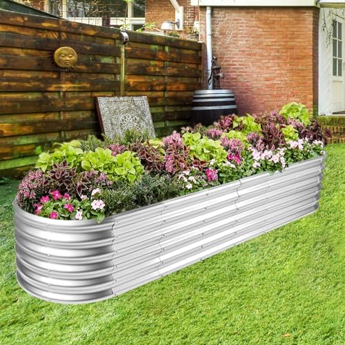 Land Guard 8×2×1.5ft Galvanized Raised Garden Bed Kit, Raised Garden Boxes Outdoor, Oval Metal Raised Garden Beds for Vegetables, Silver