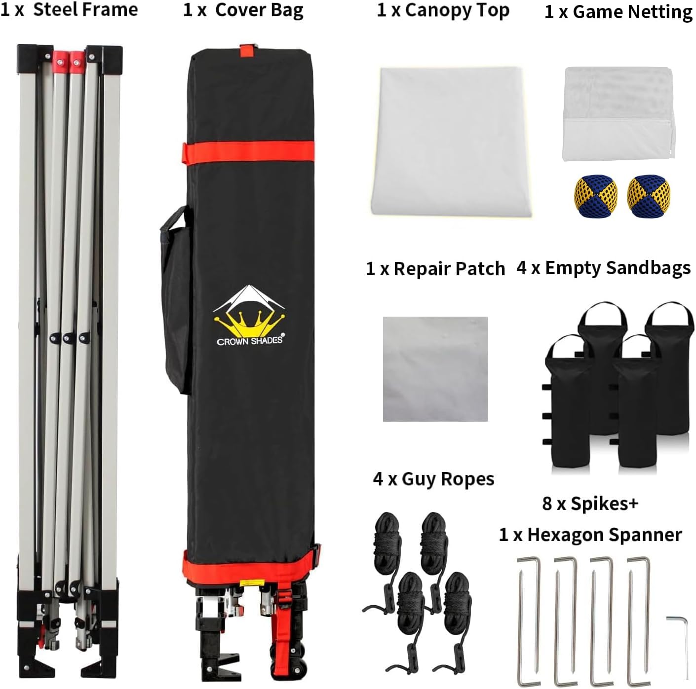 CROWN SHADES 10x10 Pop Up Canopy Tent with Game Netting - Beach Tent with One Push Setup - Outdoor Sun Shade for Events, Parties, Camping with STO-N-Go Cover Bag, Silver Coated Top, White