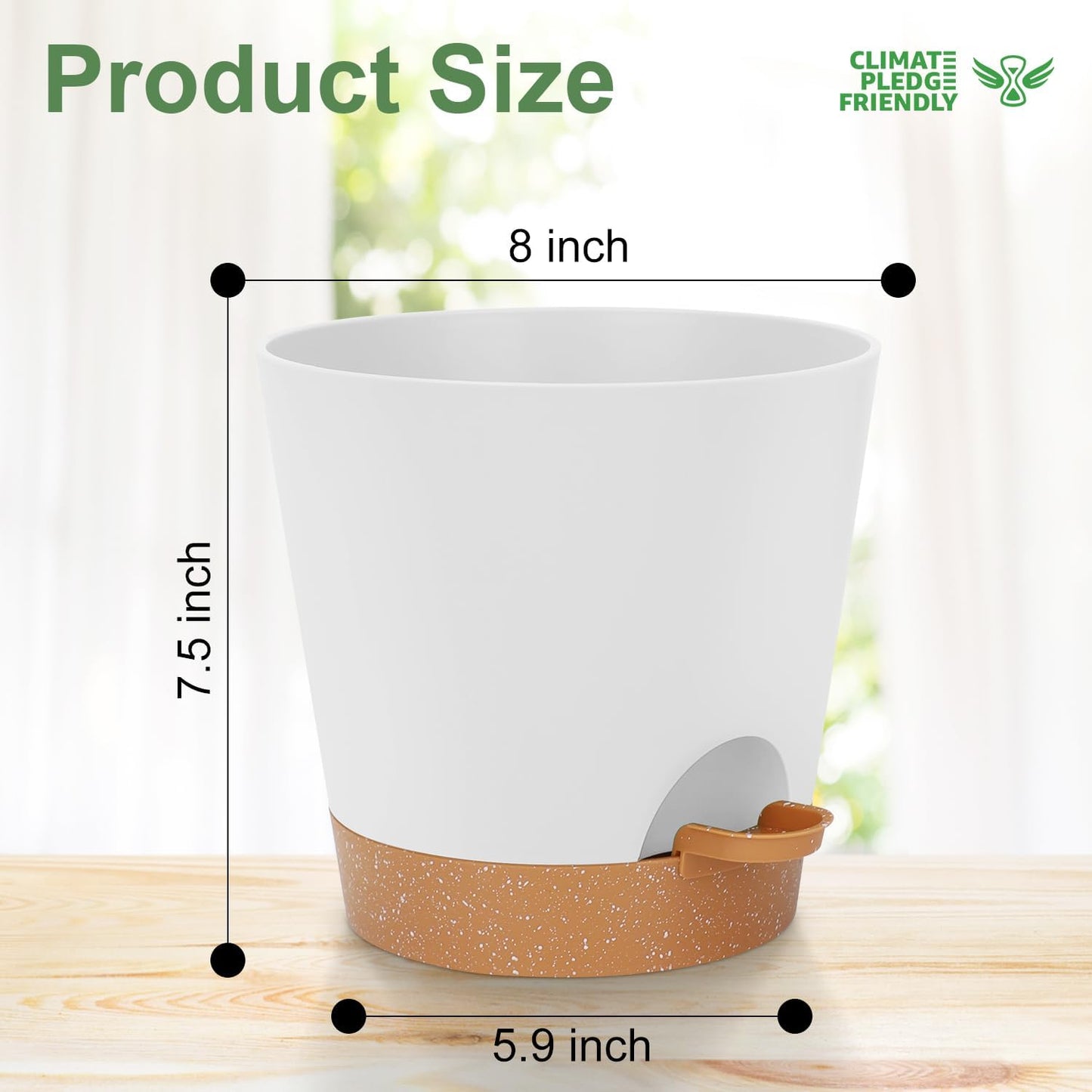 8-Inch Plant Pots, Self-Watering Planters with Drainage Holes & Saucers for Indoor and Outdoor Plants (2-Pack, White)