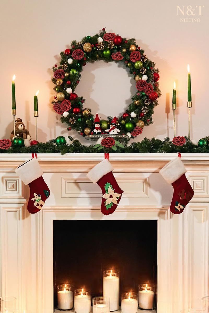 N&T NIETING Artificial Flowers Glowing Red Flowers Foam 50pcs Glitter Roses Real Looking Fake Roses with Stem for DIY Wedding Bouquets Centerpieces Bridal Shower Party Mother's Day Home Decorations