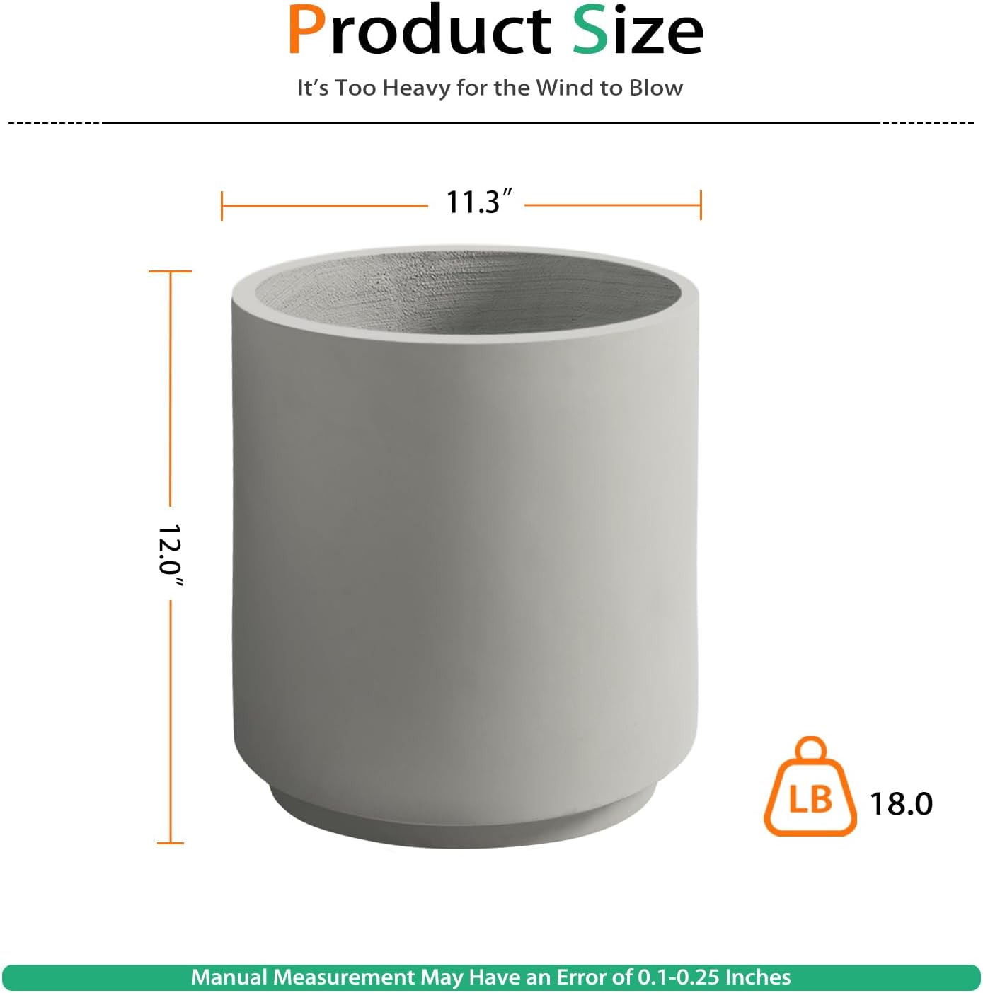 Round Concrete Planter Outdoor Indoor, Large Cement Plant Pots for Flowers (Gay, 12 inch)