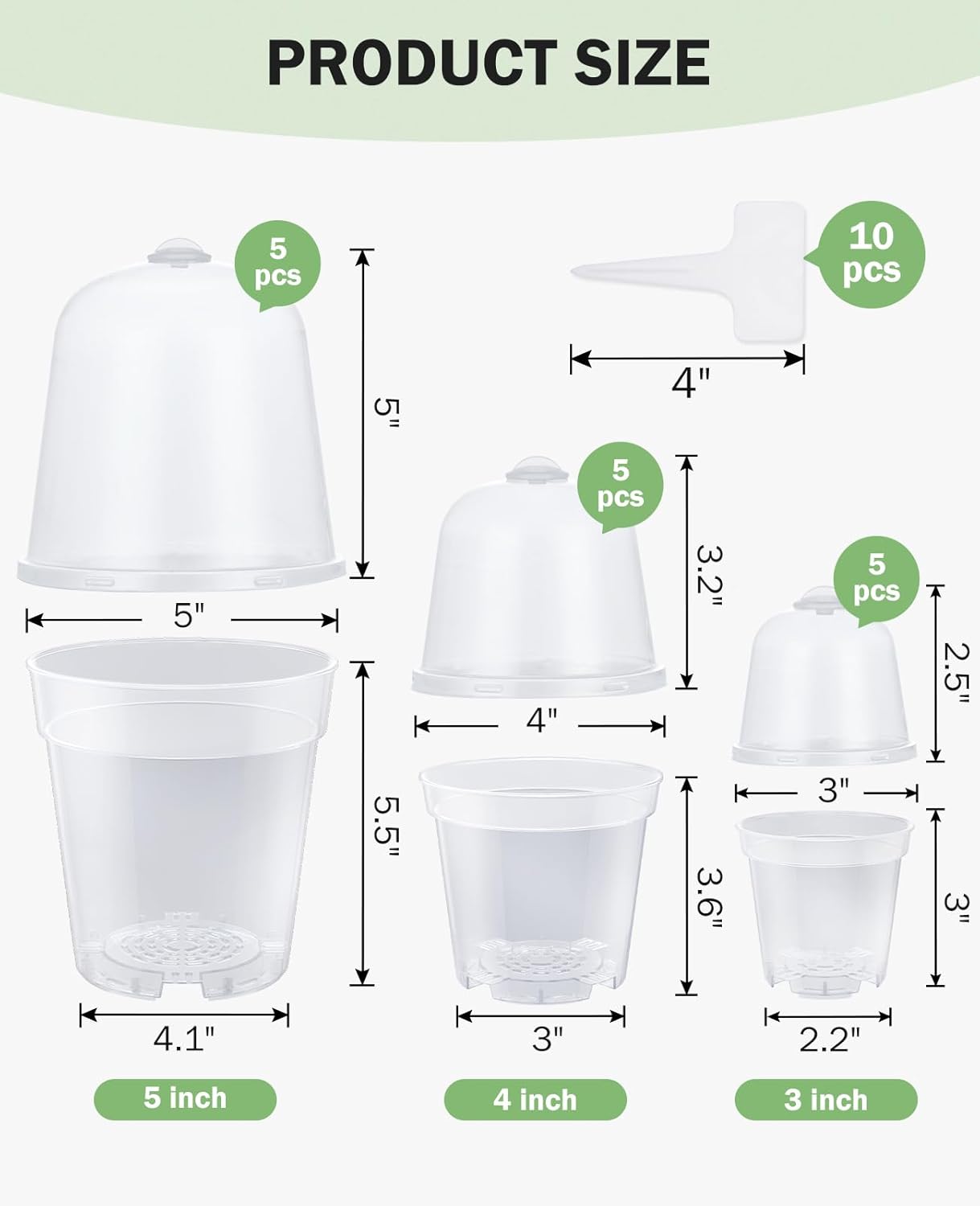 homenote Clear Nursery Pots for Plants,3/4/5 Inch Plant Pot for Planting with Humidity Domes Plastic Seedling with Drainage Holes Seed Starter Flower High Transparency (15 Pack)