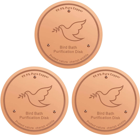 3Pack Bird Bath Copper Purification Disk | 0.6mm Reinforced 99.9% Pure Copper | Universal Fit for Outdoor Birdbaths(Birdbath Copper 3 Pack)
