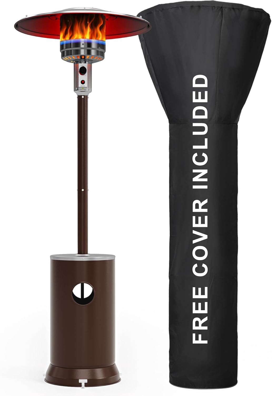 PAMAPIC 48000 BTU Patio Heater with high-strength waterproof cover, Propane Heater for Outdoor Use 2 in 1 Table Design, Double-Layer Stainless Steel Burner,Residential, Gray (Brown)