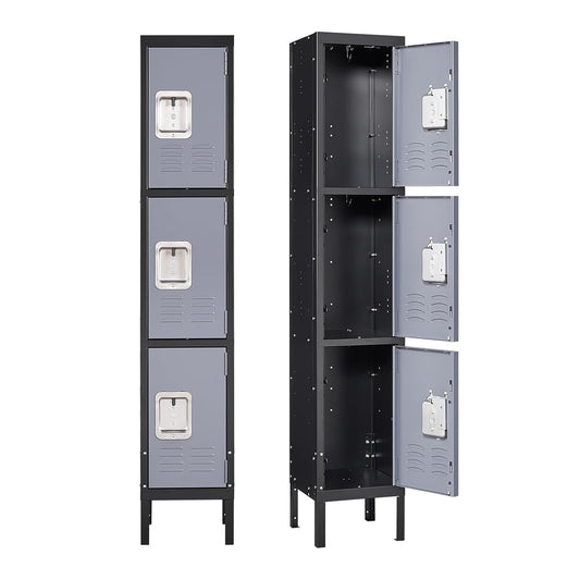 Yizosh Metal Lockers for Employees with Lock, Employees Locker Storage Cabinet with 3 Doors, Tall Steel Storage Locker for Gym, School, Office (Gray Black, 3 Door)