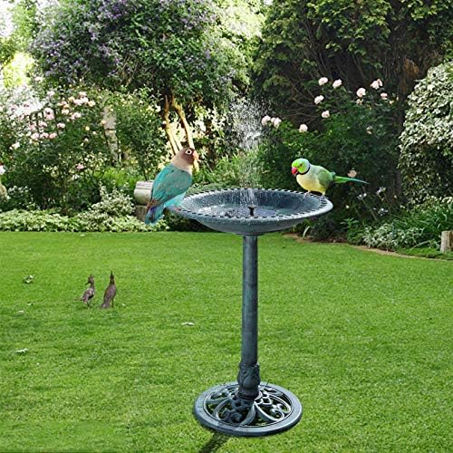 VINGLI Pedestal Bird Bath with Solar Fountain, Solar Pump Resin Birdbaths, Weather Resistant Bird Baths with Ground Stakes, Vintage Finish Garden Decor for Outdoor, Patio, Yard, Lawn(Green)