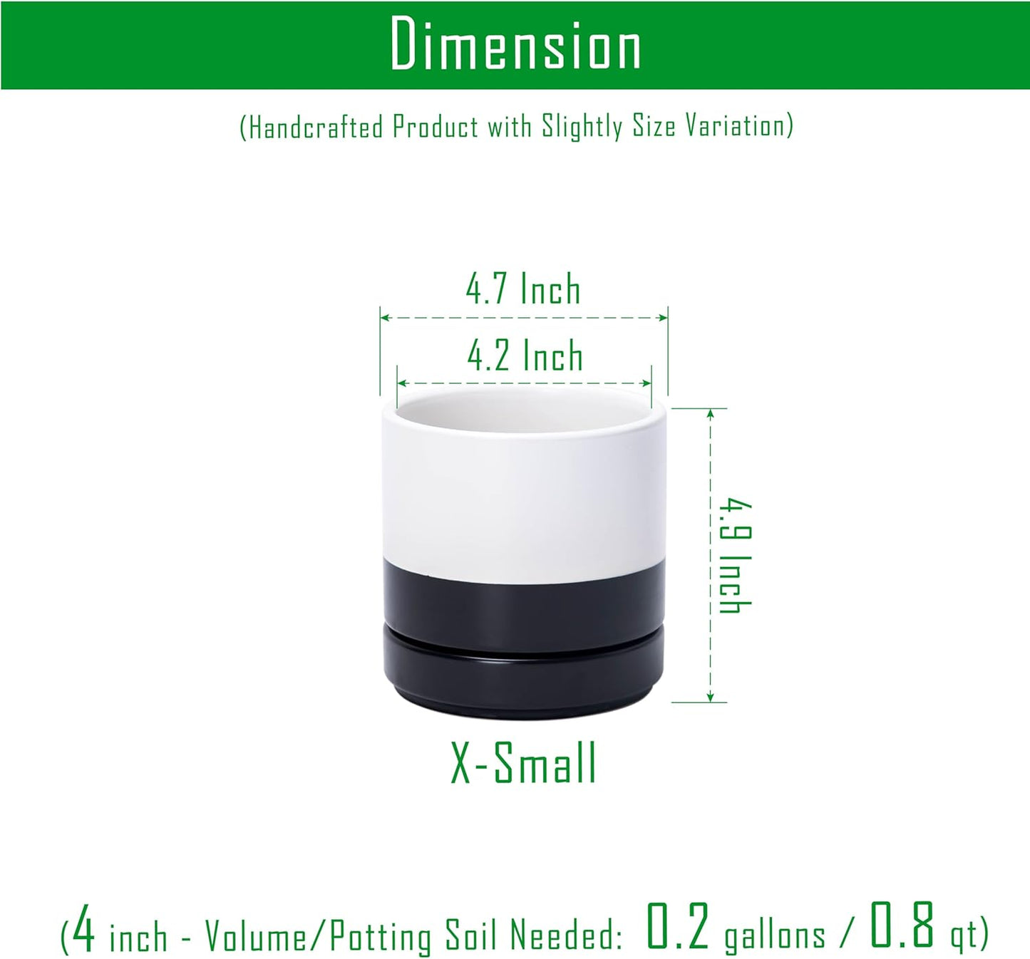 D'vine Dev 4.6 Inch Ceramic Planter Pot with Drainage Hole and Saucer, Indoor Cylinder Round Planter Pot, Layered Monochrome Black & White, 94-O-B-L