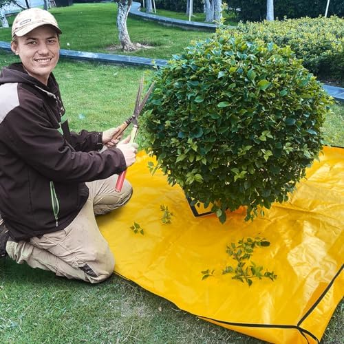 10x10ft Landscape Trimming Tarp with 15in Center Hole | Heavy-Duty Garden Tree & Bush Pruning Cover | Reinforced Handles on 4 Corners for Easy Leaf Collection