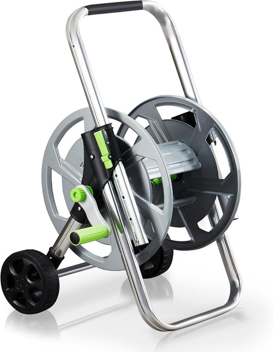 Garden Hose Reel Cart, Holds 75-150 Feet of 5/8-Inch Hose, Portable Hose Reel Cart With Wheels,Adjustable Handrail, Quick Hose Connector