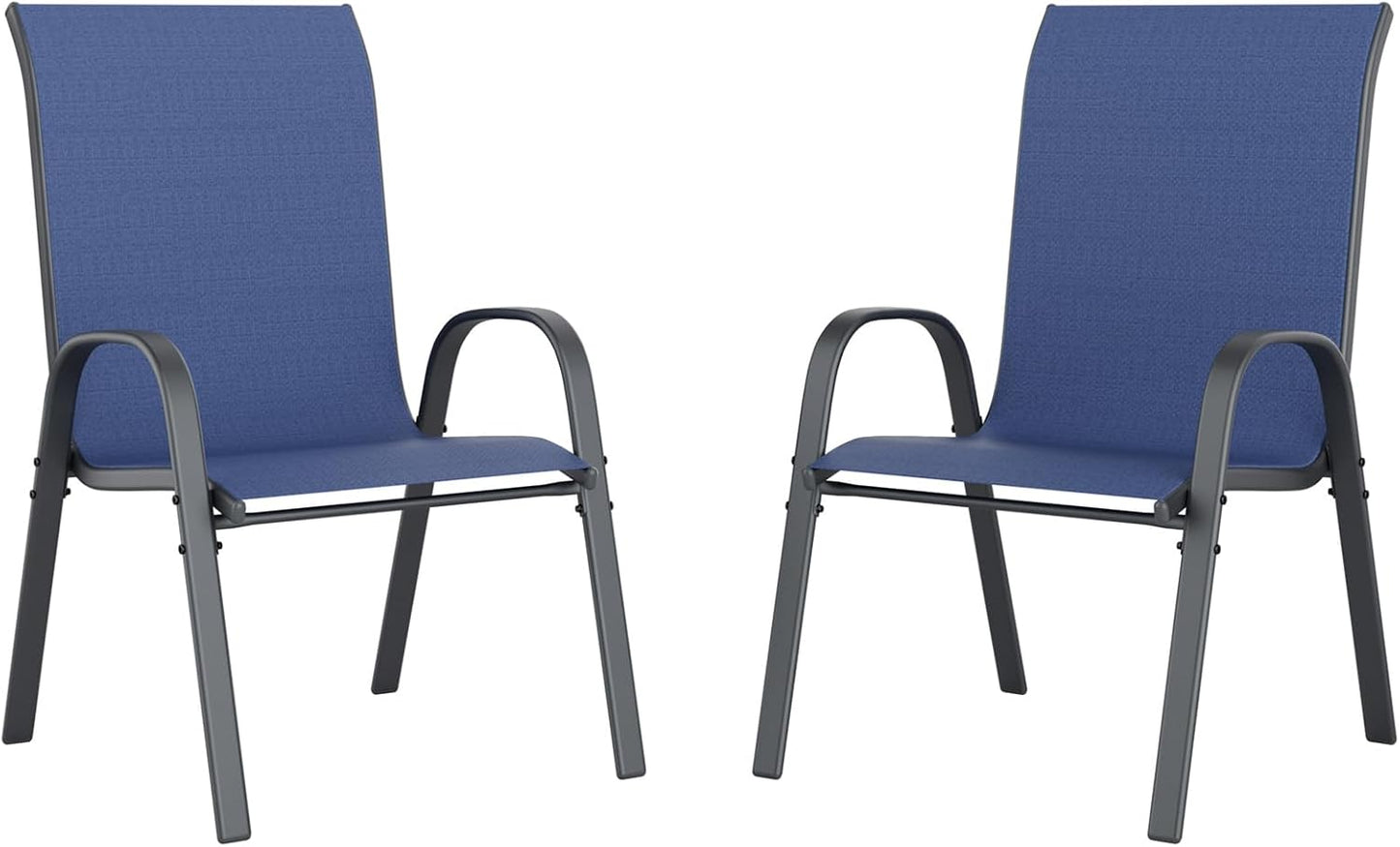 UDPATIO Patio Chairs Set of 2, Stackable Outdoor Dining Chairs with High Back, Breathable Textilene Fabric Outdoor Chair All Weather, 350LBS Capacity for Garden, Backyard (Blue)