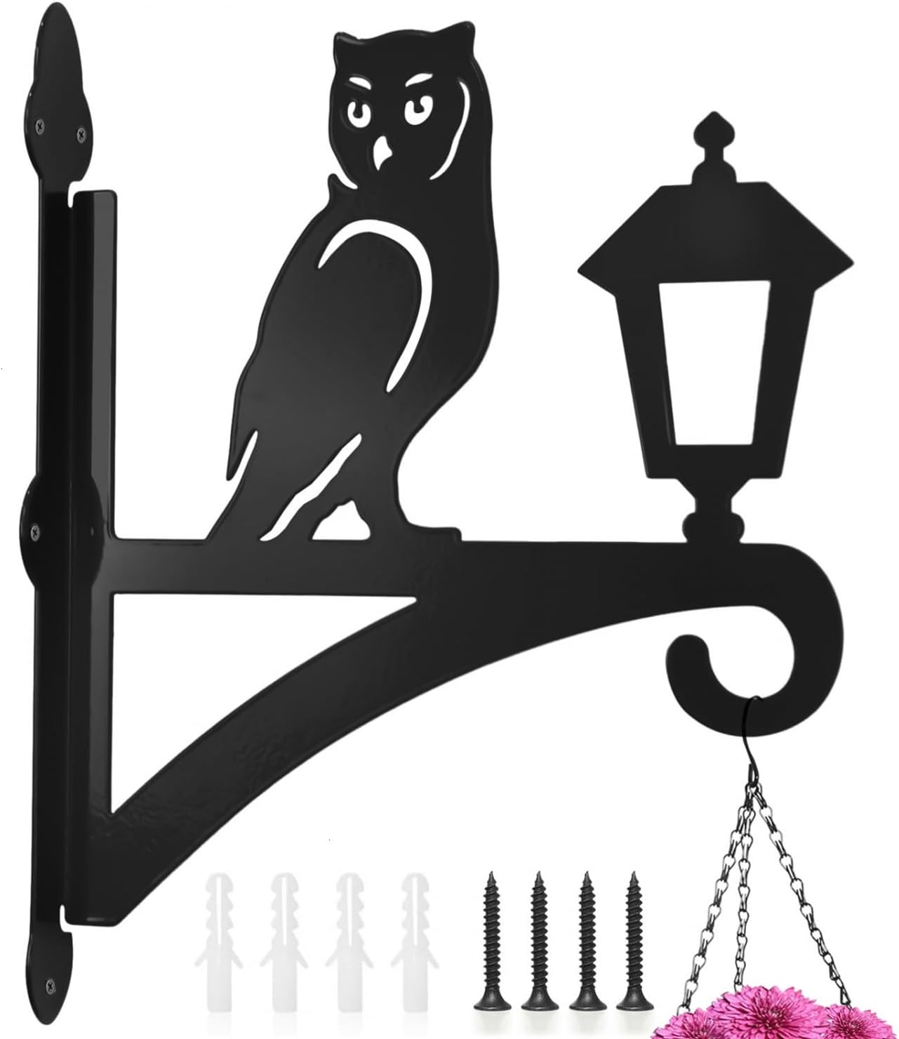 Iron Plant Hangers Outdoor, Metal Plant Hooks for Hanging Baskets, Bird Feeders, Lanterns, Flower Pots, Wall Mount Hanging Plant Holder (Owl & Street Light)